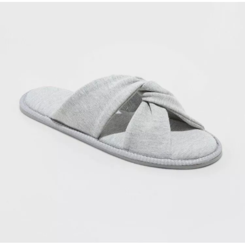 Women's Cross Band Slippers Gray Size 9-10 Cozy